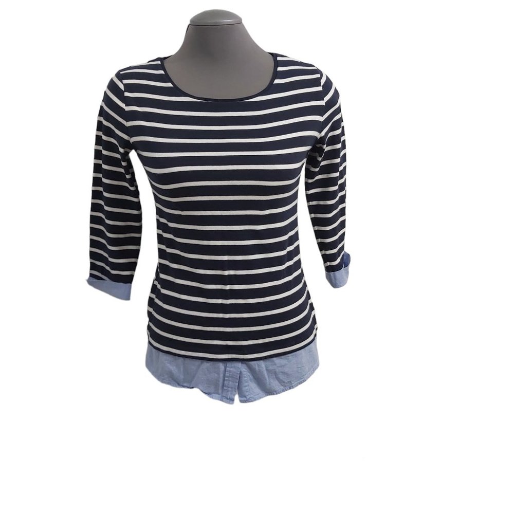Buffalo by David Bitton Women Size Small 3/4 Sleeve Striped Faux Layered Cotton
